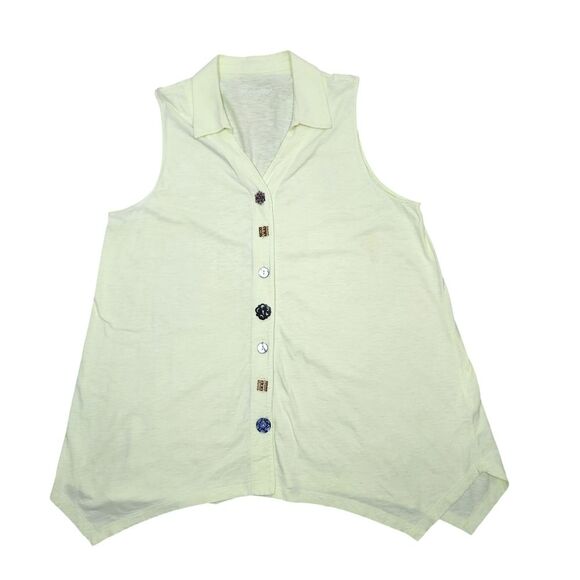 Soft‎ Surroundings Danielle Button Tank Tunic Cotton Slub Yellow Green Flowy 1X - Picture 2 of 13